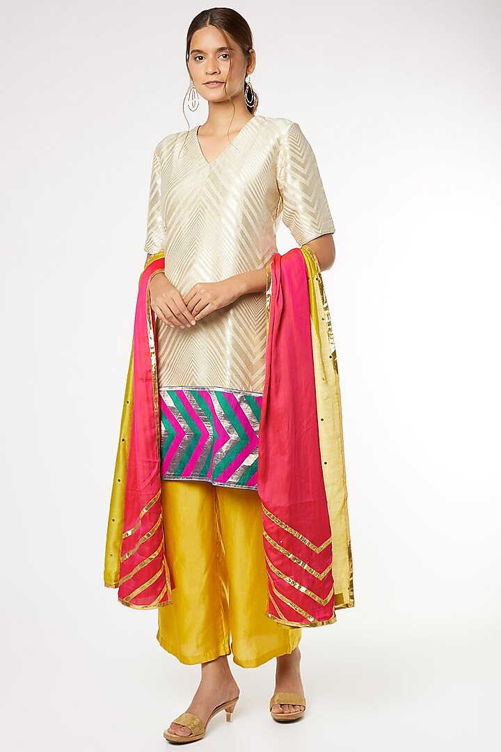Yellow Silk Sharara Set by Heli Shah