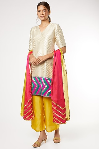 Yellow Silk Sharara Set by Heli Shah