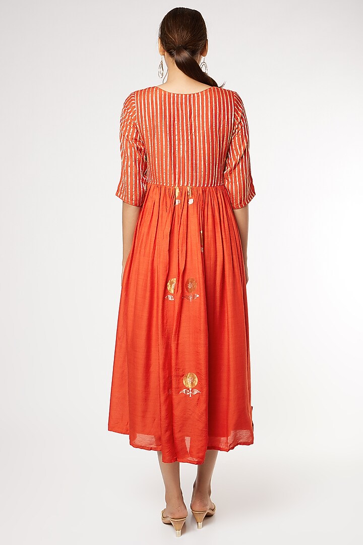 Orange Embroidered Party Wear Anarkali Set by Heli Shah at Pernia's Pop Up Shop