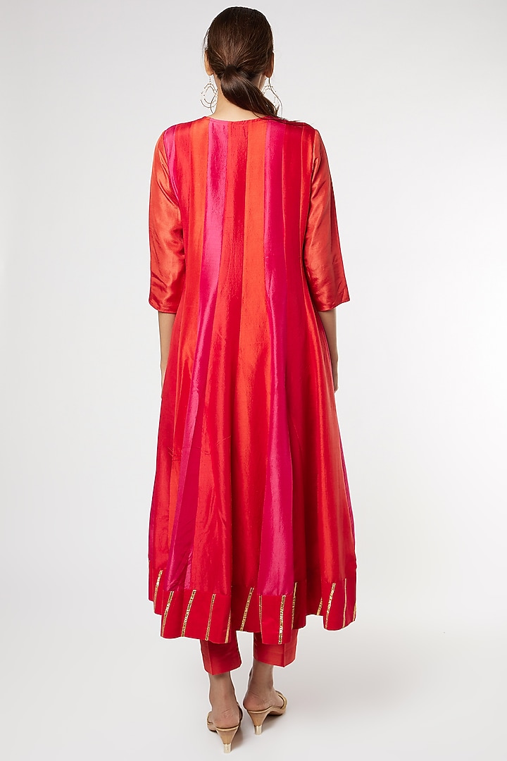 Orange Silk Party Wear Anarkali Set by Heli Shah at Pernia's Pop Up Shop