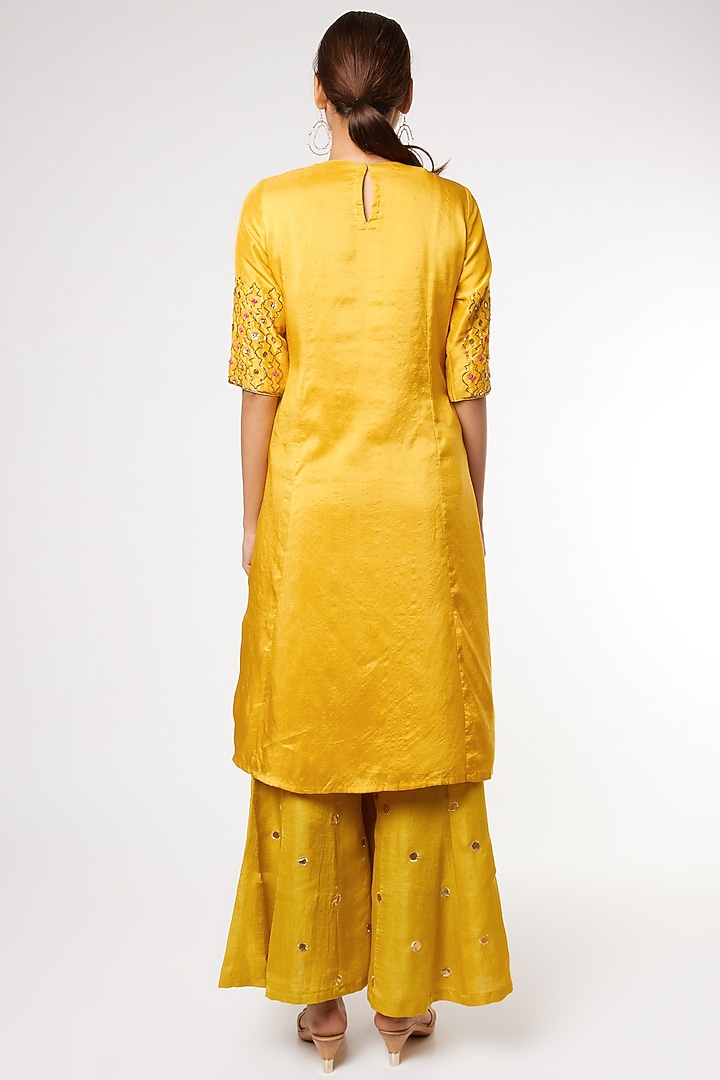 Yellow Silk Party Wear Sharara Set by Heli Shah at Pernia's Pop Up Shop