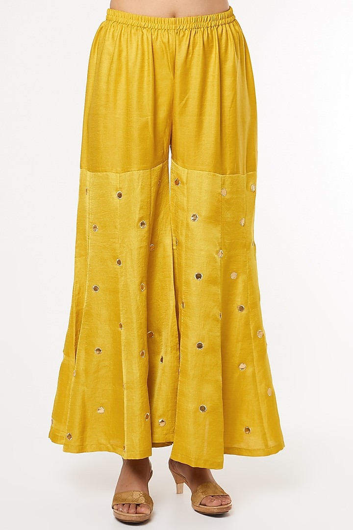 Yellow Silk Party Wear Sharara Set by Heli Shah at Pernia's Pop Up Shop