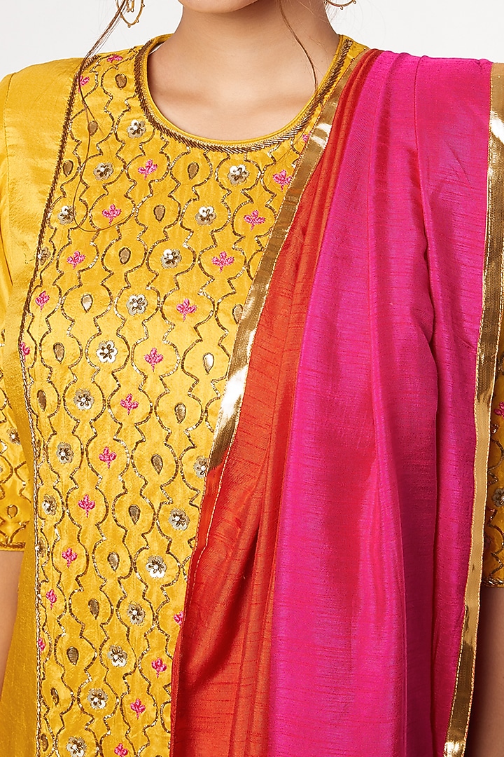 Yellow Silk Party Wear Sharara Set by Heli Shah at Pernia's Pop Up Shop