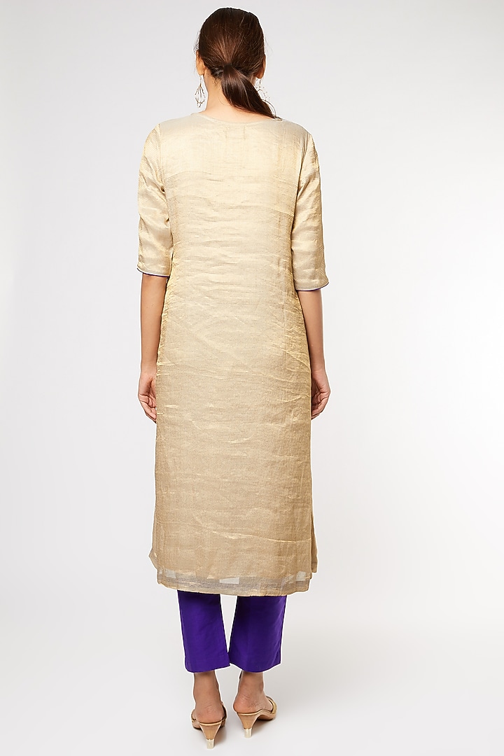 Gold Embroidered Kurta Set by Heli Shah at Pernia's Pop Up Shop