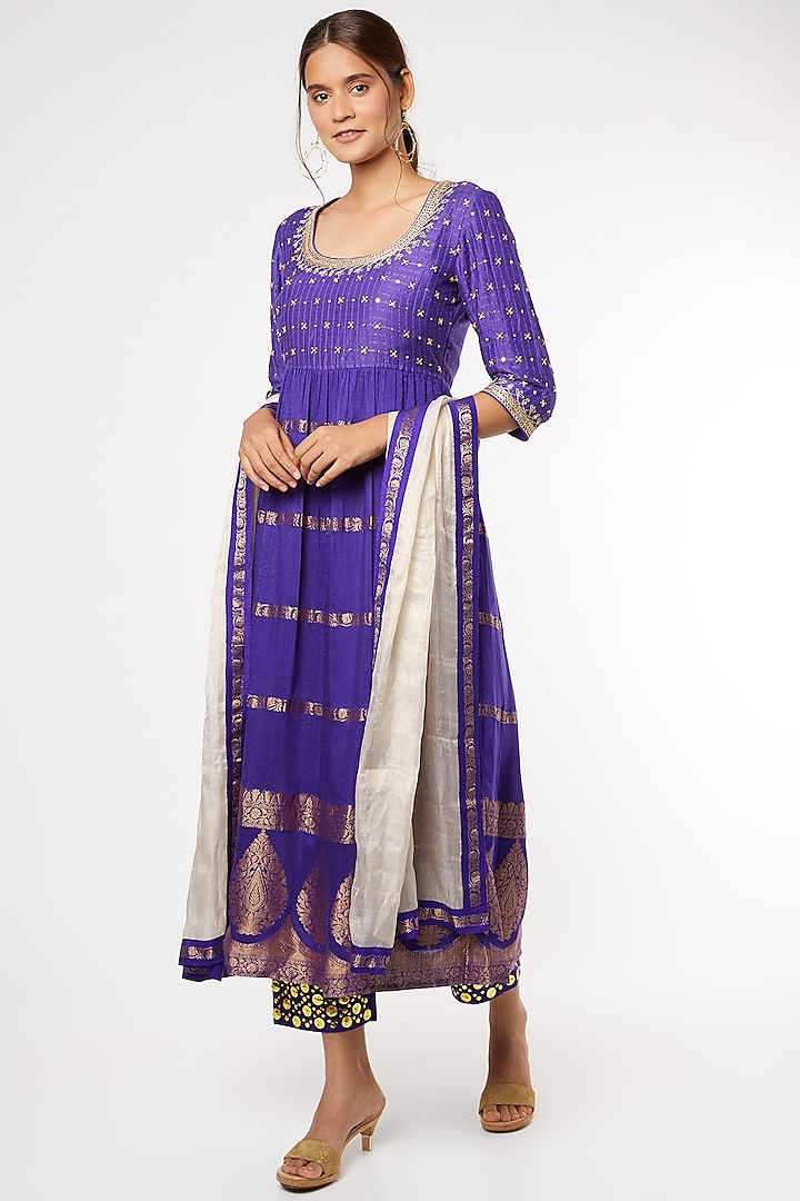 Purple Embroidered Tunic Set by Heli Shah