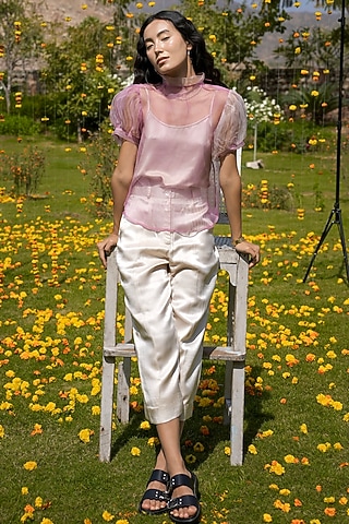Pink Organza Dyed Top by HeenaAgrima
