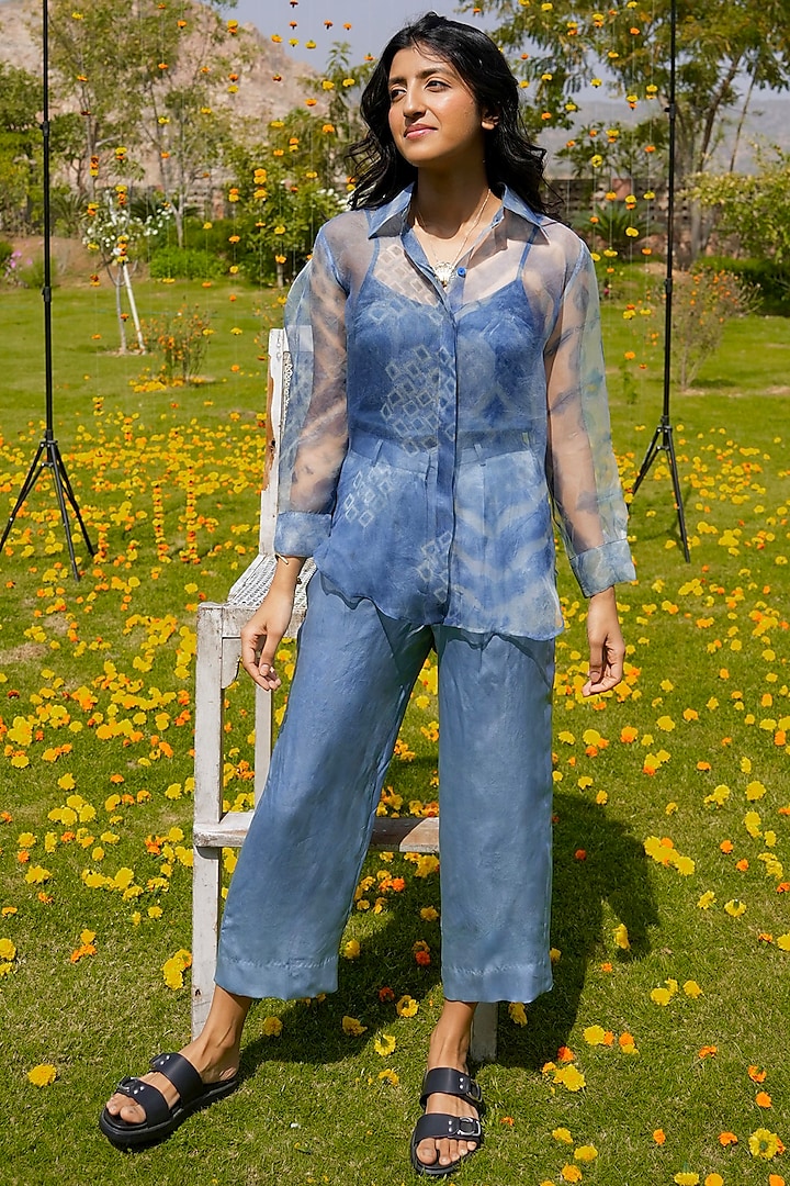 Blue Organza Silk Shirt by HeenaAgrima at Pernia's Pop Up Shop