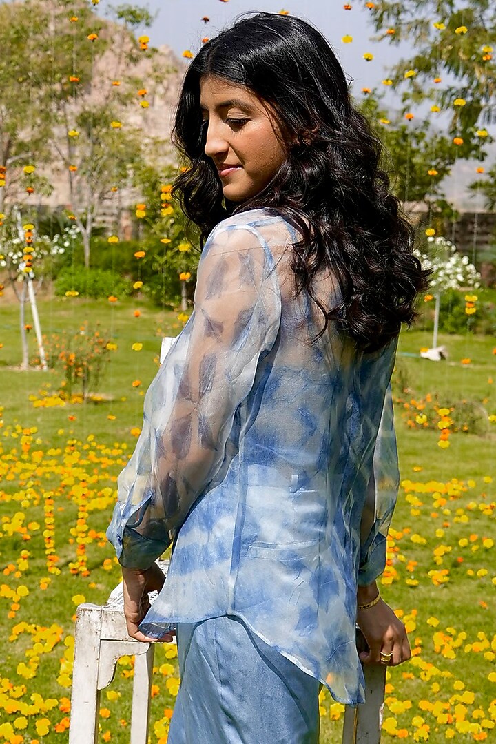 Blue Organza Silk Shirt by HeenaAgrima at Pernia's Pop Up Shop