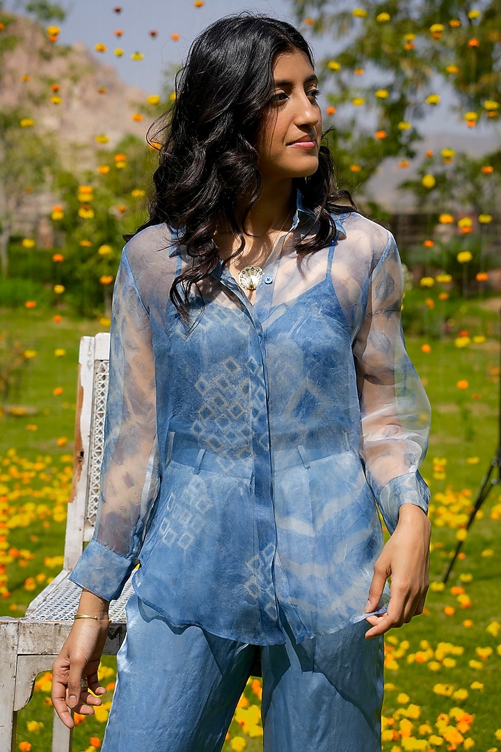 Blue Organza Silk Shirt by HeenaAgrima at Pernia's Pop Up Shop