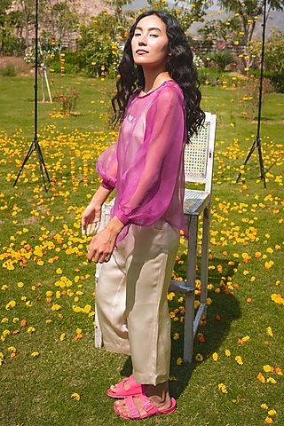 Pink Organza Dyed Top by HeenaAgrima