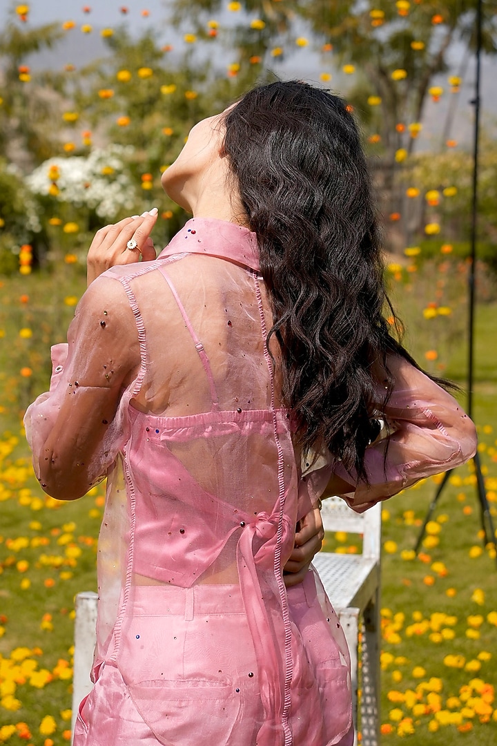 Pink Organza Dyed Shirt by HeenaAgrima at Pernia's Pop Up Shop