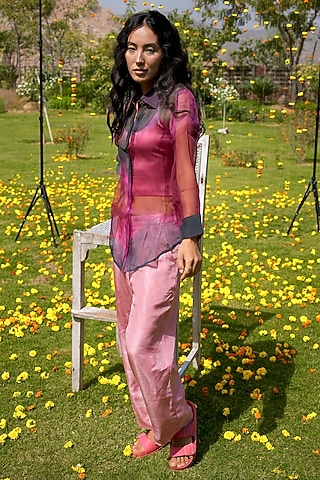 Multi-Colored Organza Hand-Dyed Shirt by HeenaAgrima