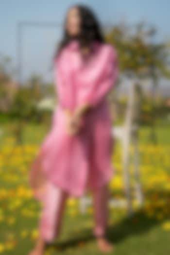 Pink Silk & Organza Long Shirt by HeenaAgrima at Pernia's Pop Up Shop