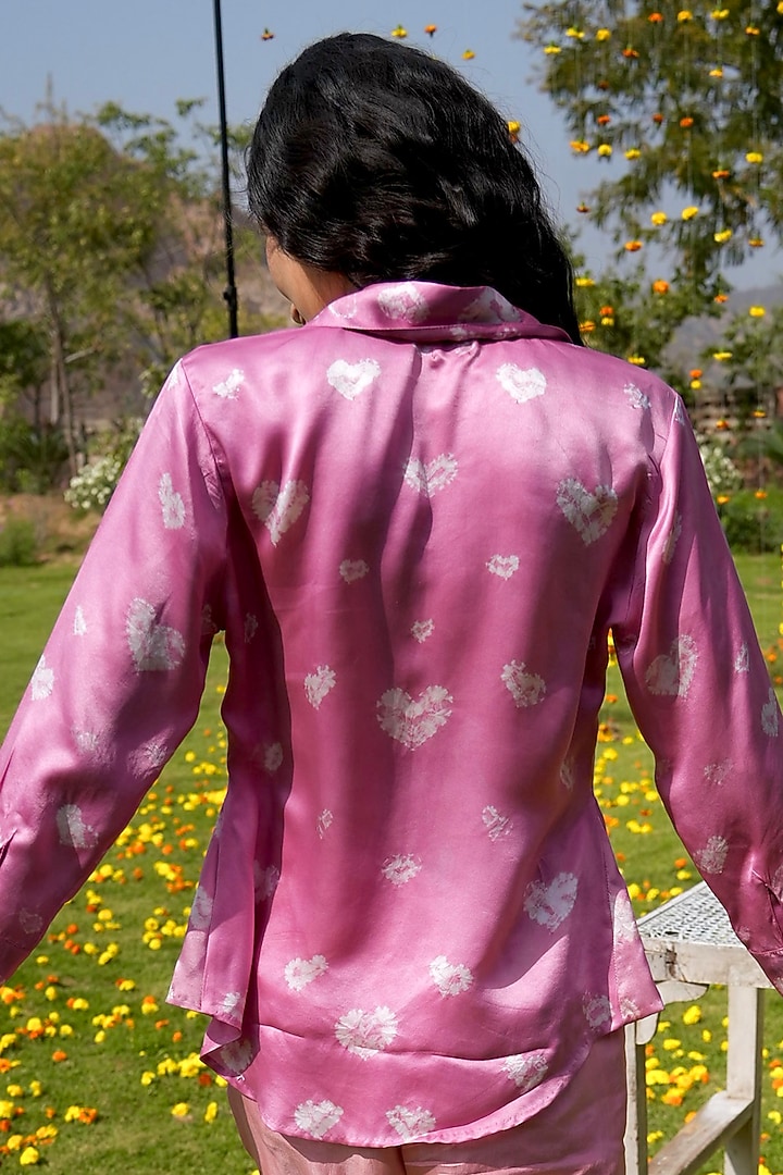 Pink Satin Silk Dyed Shirt by HeenaAgrima at Pernia's Pop Up Shop