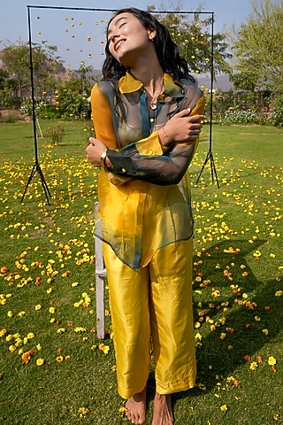 Multi-Colored Organza Hand-Dyed Shirt by HeenaAgrima