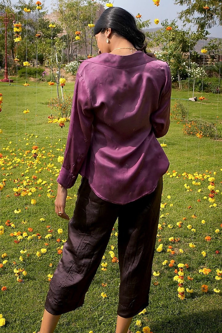 Purple Satin Silk Dyed Shirt by HeenaAgrima at Pernia's Pop Up Shop