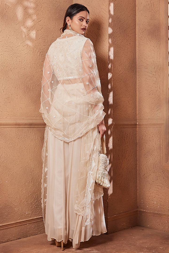 White Georgette Palazzo Pant Set by Heritage Couture at Pernia's Pop Up Shop