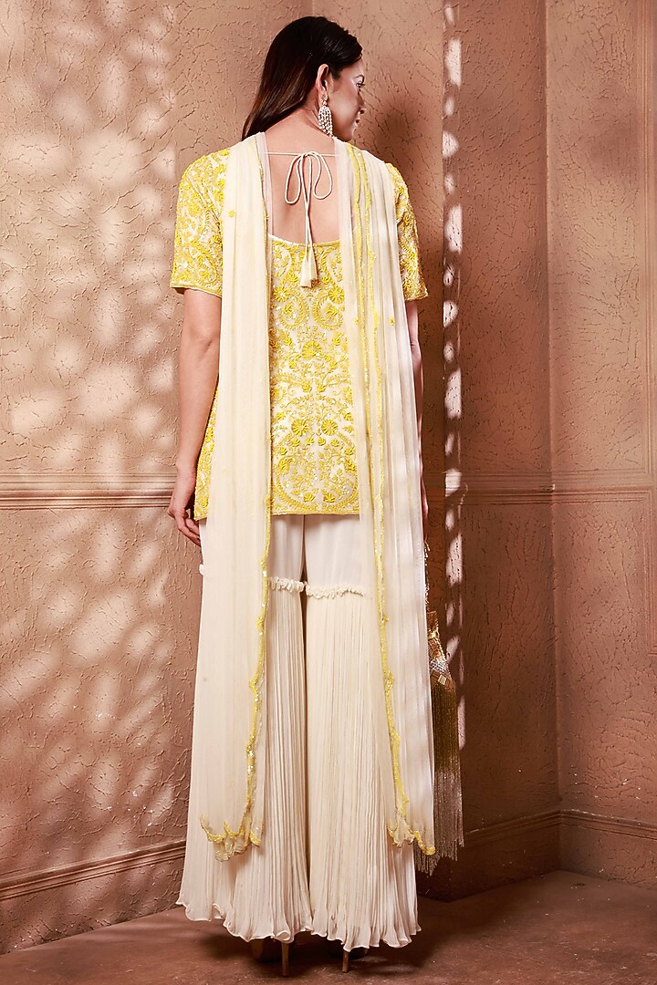 Ivory Georgette Gharara Set by Heritage Couture at Pernia's Pop Up Shop