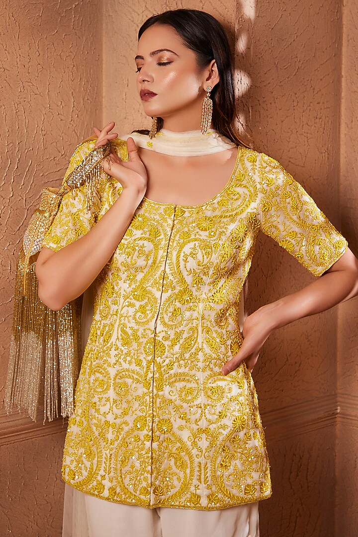 Ivory Georgette Gharara Set by Heritage Couture at Pernia's Pop Up Shop