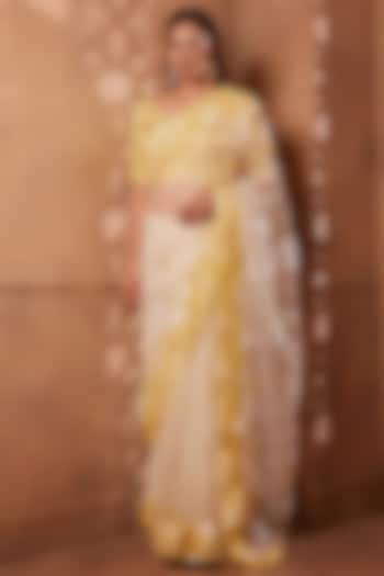 Ivory & Yellow Organza Embroidered Saree Set by Heritage Couture