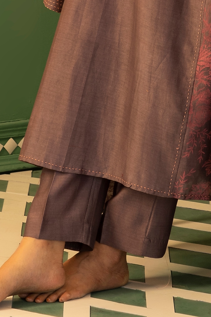 Purple Chanderi Silk Printed A-Line Kurta Set by Heritage Couture at Pernia's Pop Up Shop