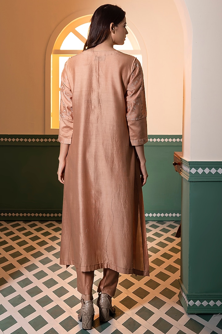 Beige Chanderi Silk Printed A-Line Kurta Set by Heritage Couture at Pernia's Pop Up Shop