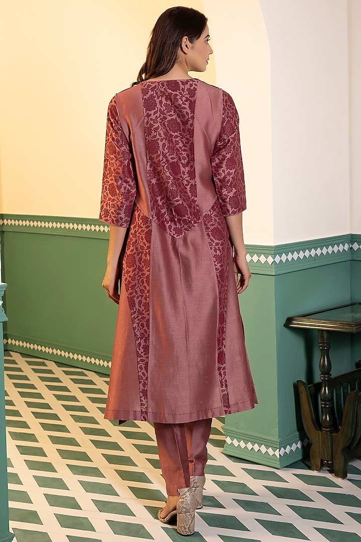 Red Chanderi Silk Printed A-Line Kurta Set by Heritage Couture at Pernia's Pop Up Shop