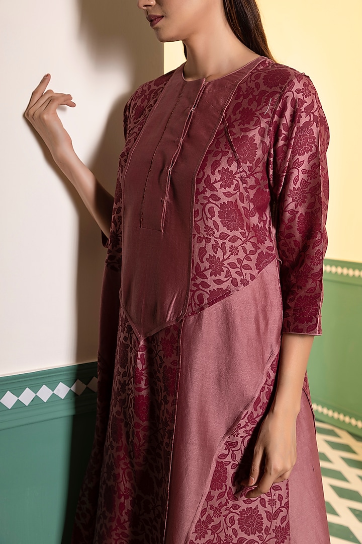 Red Chanderi Silk Printed A-Line Kurta Set by Heritage Couture at Pernia's Pop Up Shop