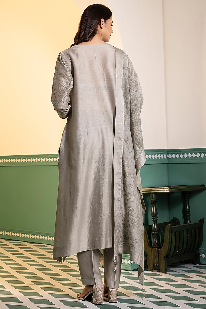 Pastel Green Chanderi Silk Printed A-Line Kurta Set by Heritage Couture at Pernia's Pop Up Shop