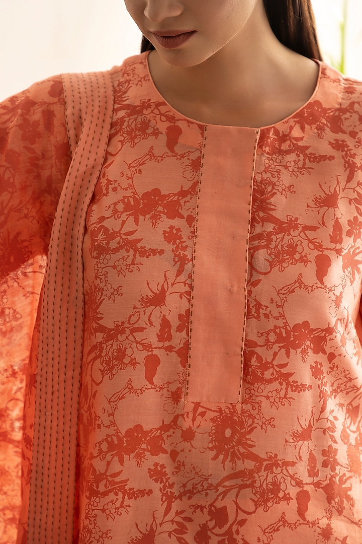Rust Orange Green Chanderi Silk Printed A-Line Kurta Set by Heritage Couture at Pernia's Pop Up Shop