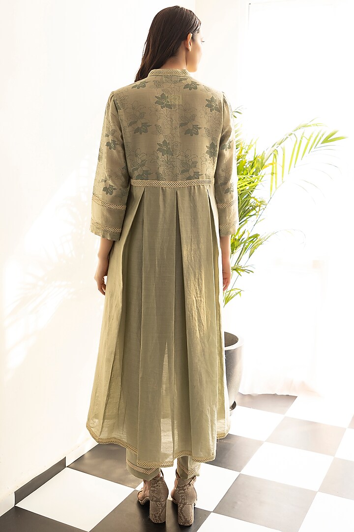 Sage Green Chanderi Silk Printed Kurta Set by Heritage Couture at Pernia's Pop Up Shop