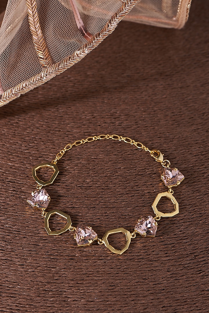 Gold Plated Rose Swarovski Crystal Openable Bracelet by Hermosa By Srishti Bajaj