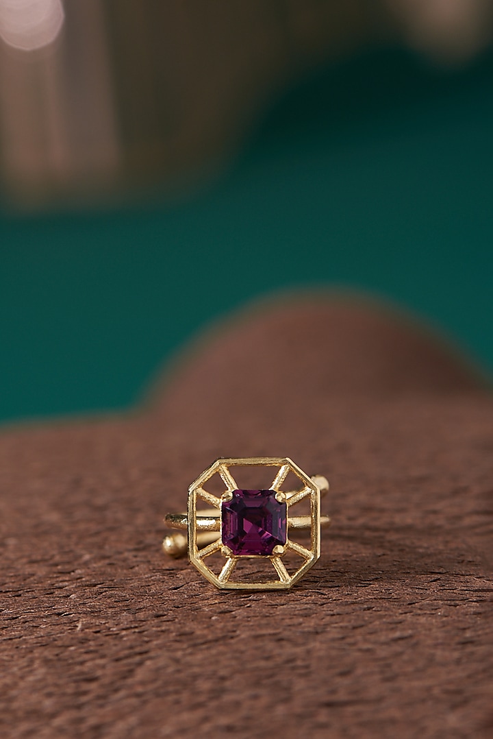 Gold Plated Amethyst Swarovski Crystal Ring by Hermosa By Srishti Bajaj