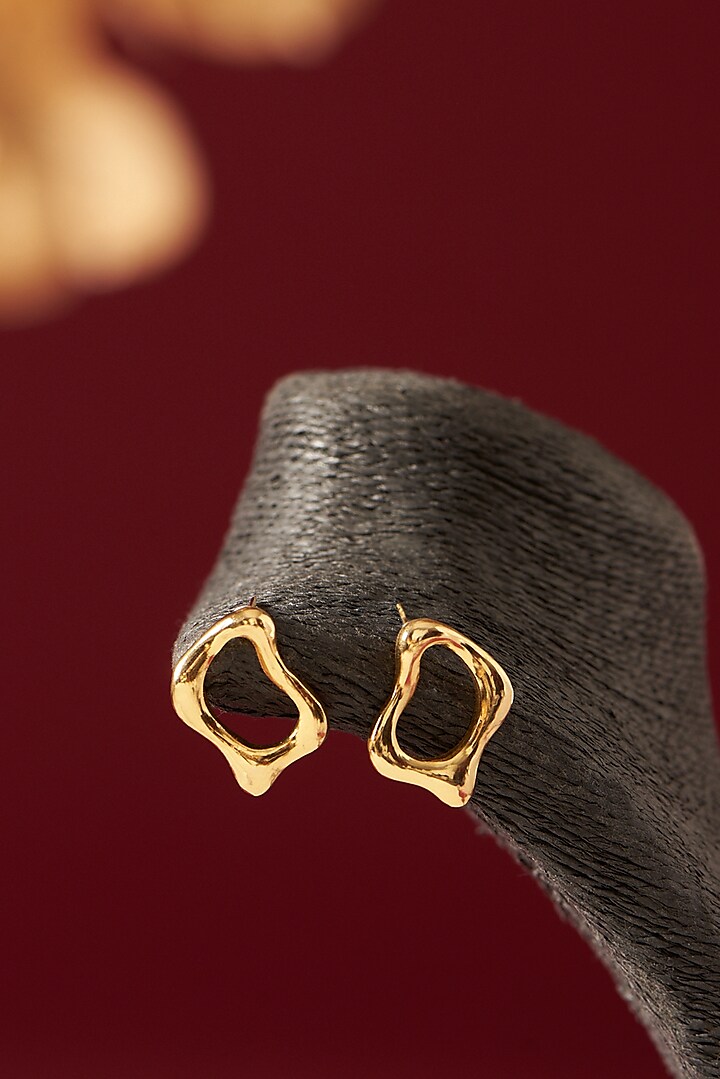 Gold Plated Handcrafted Stud Earrings by Hermosa By Srishti Bajaj at Pernia's Pop Up Shop