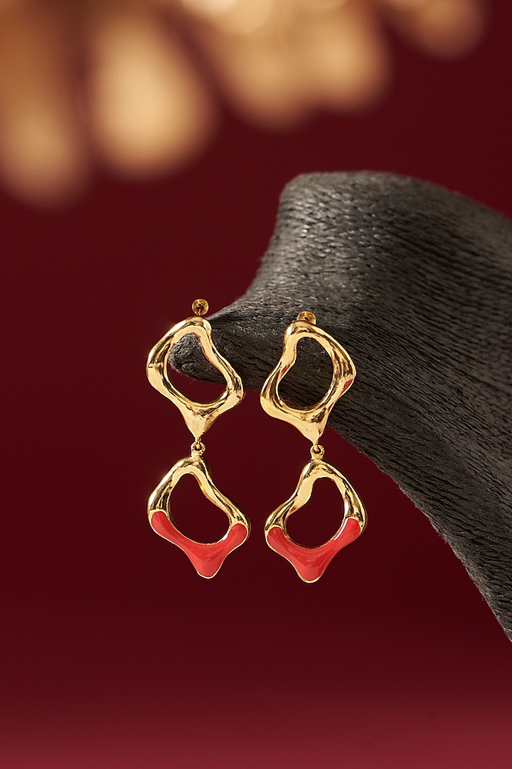 Gold Plated Handcrafted Enameled Dangler Earrings by Hermosa By Srishti Bajaj