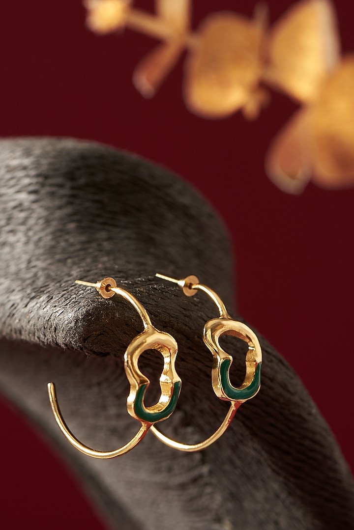 Gold Plated Handcrafted Enameled Hoop Earrings by Hermosa By Srishti Bajaj at Pernia's Pop Up Shop