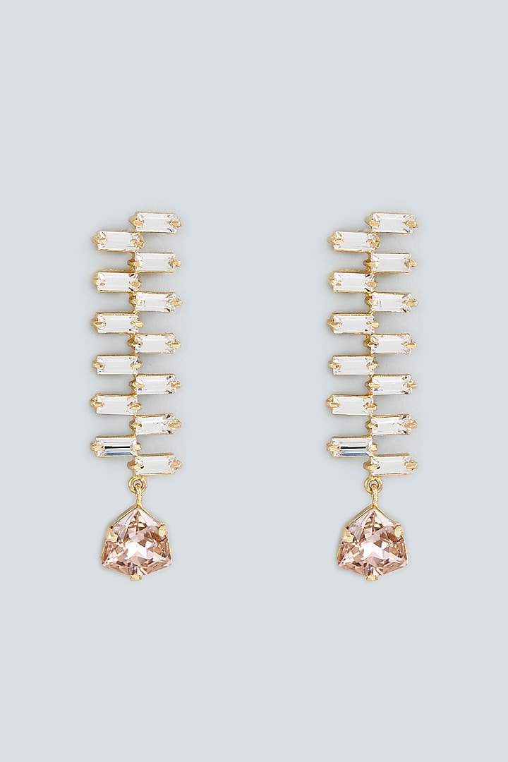 Gold Plated Baguette Swarovski Crystal Dangler Earrings by Hermosa By Srishti Bajaj