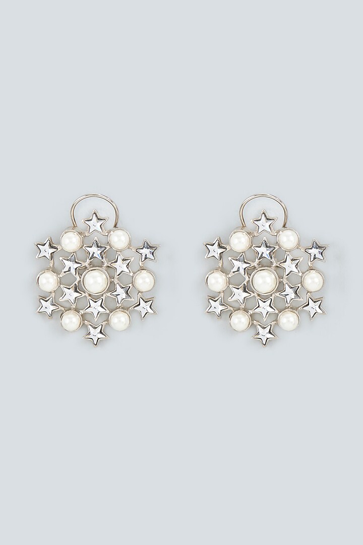 Silver Finish Swarovski Crystal Stud Earrings by Hermosa By Srishti Bajaj