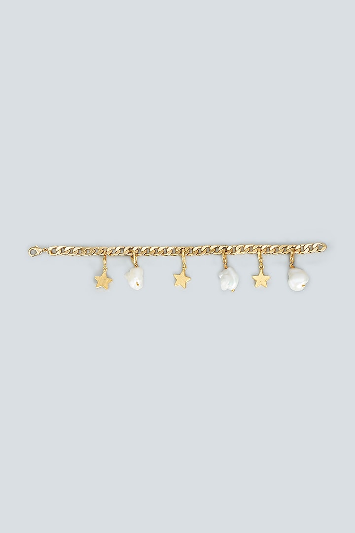 Gold Plated Baroque Pearl Charm Bracelet by Hermosa By Srishti Bajaj