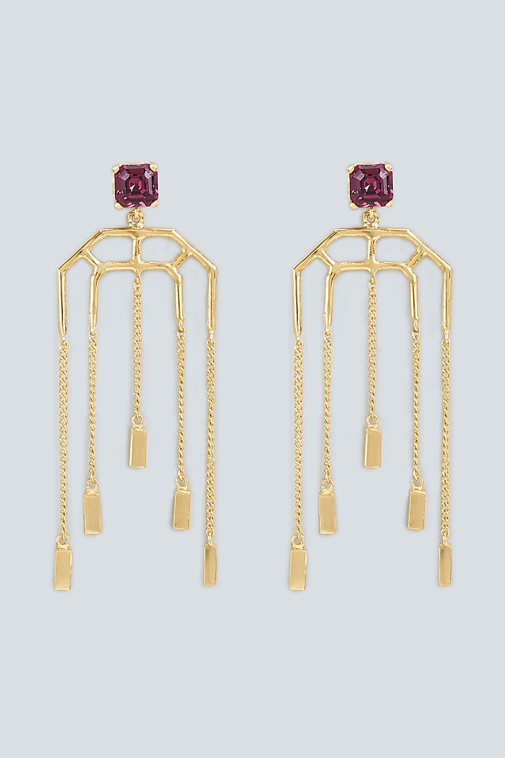 Gold Plated Amethyst Swarovski Crystal Dangler Earrings by Hermosa By Srishti Bajaj