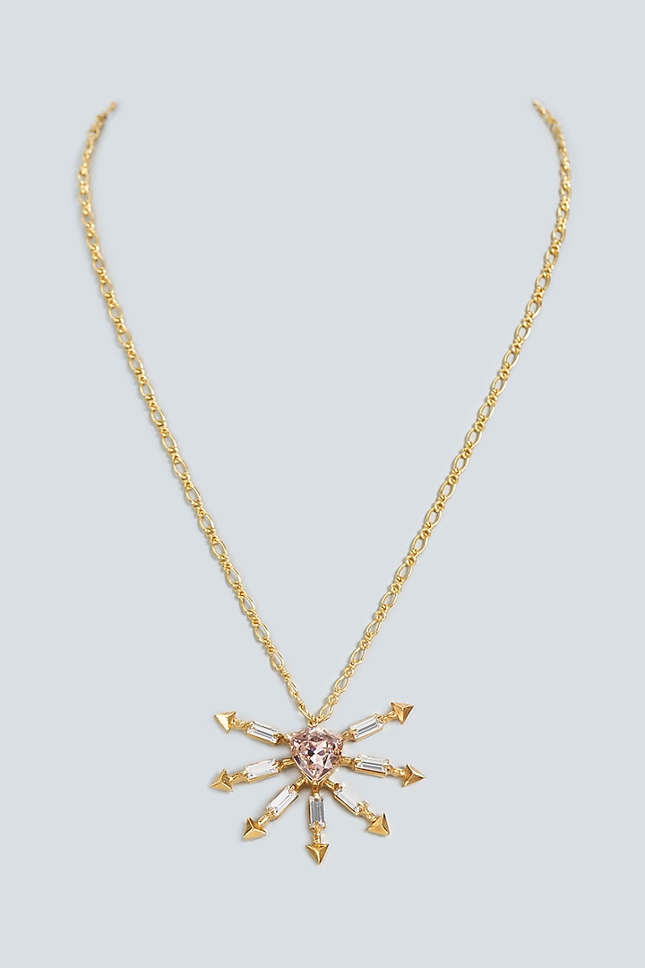 Gold Plated Baguette Swarovski Crystal Pendant Necklace by Hermosa By Srishti Bajaj