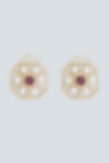 Gold Plated Amethyst & White Opal Swarovski Crystal Stud Earrings by Hermosa By Srishti Bajaj
