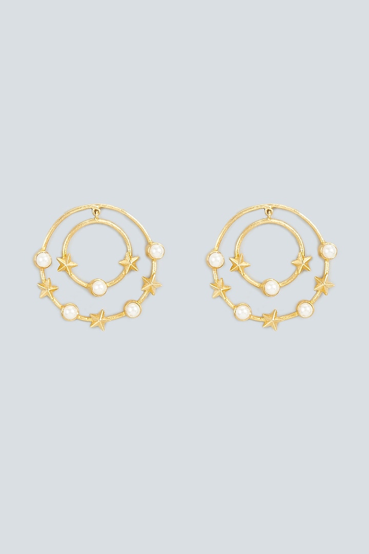 Gold Plated Pearl Stud Earrings by Hermosa By Srishti Bajaj