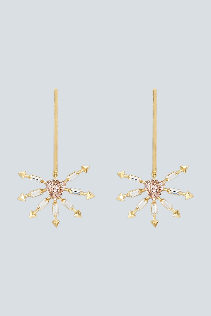 Gold Plated Baguette Swarovski Crystal Dangler Earrings by Hermosa By Srishti Bajaj