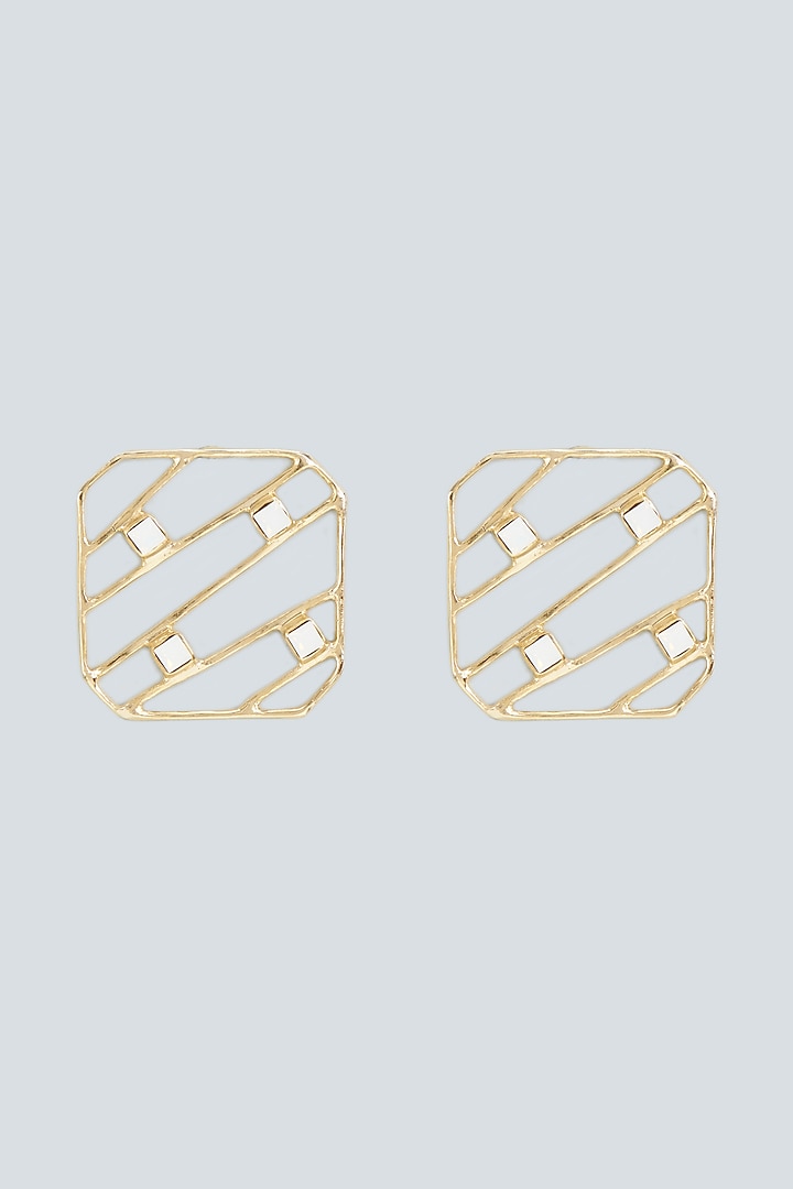 Gold Plated White Opal Swarovski Crystal Stud Earrings by Hermosa By Srishti Bajaj