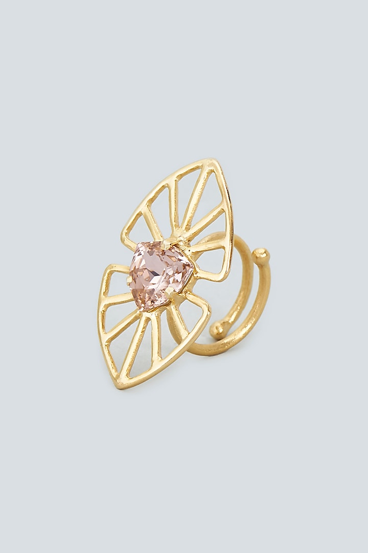 Gold Plated Vintage Rose Swarovski Crystal Ring by Hermosa By Srishti Bajaj