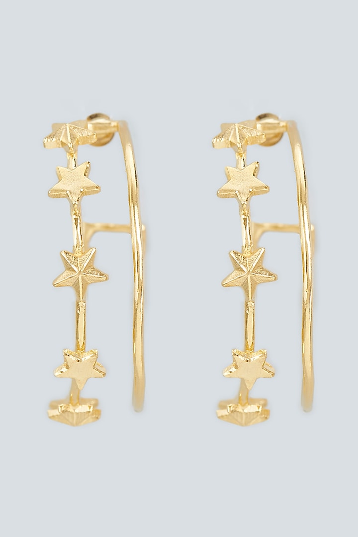 Gold Plated Handcrafted Star Hoop Earrings by Hermosa By Srishti Bajaj