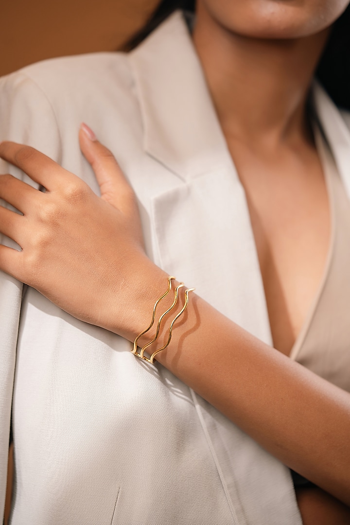 Gold Finish Handcrafted Brass Bracelet by Hermosa By Srishti Bajaj at Pernia's Pop Up Shop