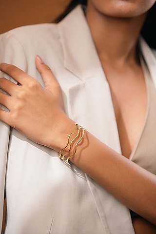 Gold Finish Handcrafted Brass Bracelet by Hermosa By Srishti Bajaj