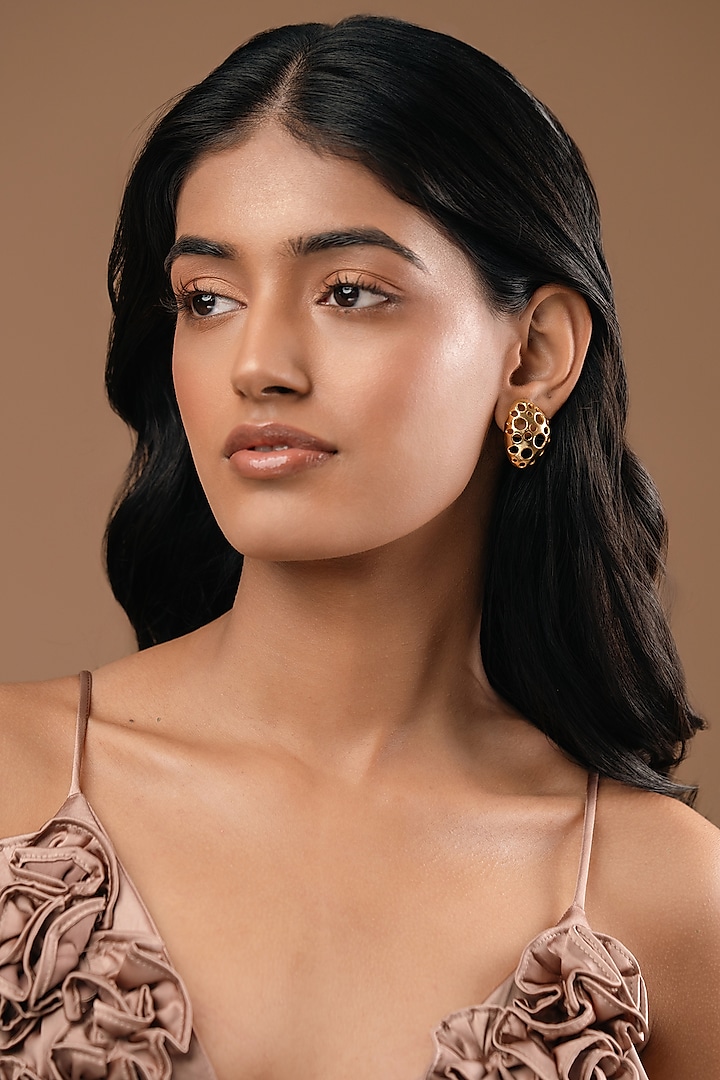 Gold Finish Handcrafted Poppy Stud Earrings by Hermosa By Srishti Bajaj at Pernia's Pop Up Shop